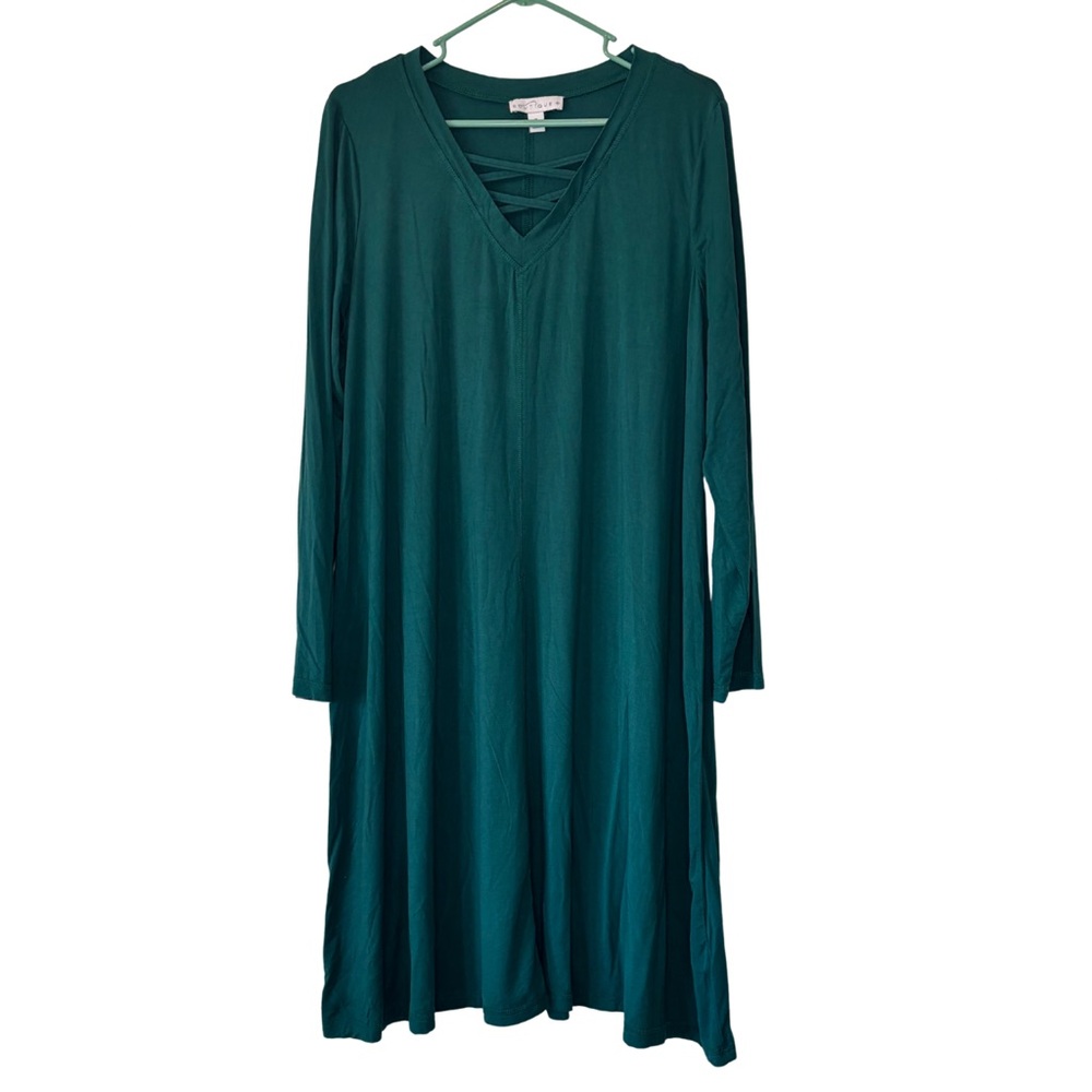 Boutique Dark Green Below Knee Long Sleeve Dress